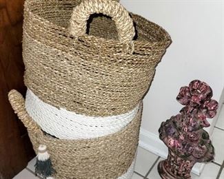 New storage baskets. Antique Victorian 16" cast iron basket doorstop