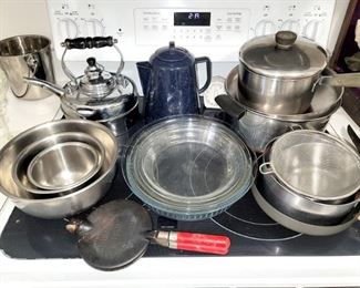Pot, pans, cookware, bakeware. 
