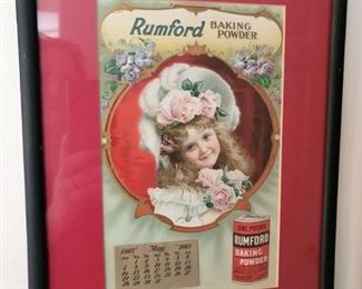 Framed antique Rumford 1905 calendar
