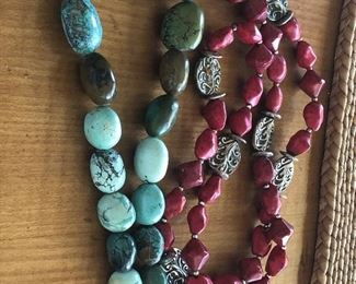 Sterling turquoise and coral necklace