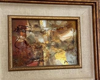 Abstract w Gold Leaf signed McNeil measures 11 by 14 in frame, artist unknown