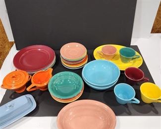 Homer Laughlin Harlequin dishes (small chip on one plate)