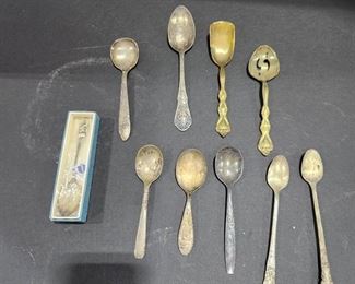 Assorted spoons (one in box is Sterling silver)