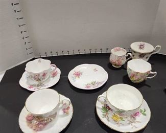 Shelly tea cup & 2 saucers and other tea cups and saucers