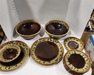 Rustic brown serving bowls plates total of 14 pc
