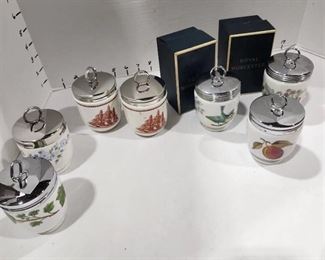 2 Wedgewood, 3 Royal Worcester (2 have boxes) and 2 Staffordshire egg coddlers