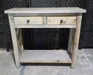 Blonde Wood Side Console Table 2 Drawers and Storage Shelf