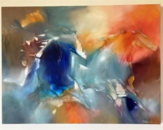 22- Jean Richardson “High Spirits“ / Acrylic on canvas, abstract horse painting / 36” Tall X 48” W

