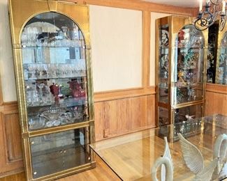 #26- Pair of Brass Metal Display Cabinets / Polished  Metal & Glass cabinets, five shelves @ 84” T X 34” W X 15.5” Deep
