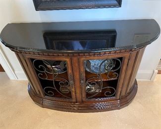 Wood half round cabinet with marble top
