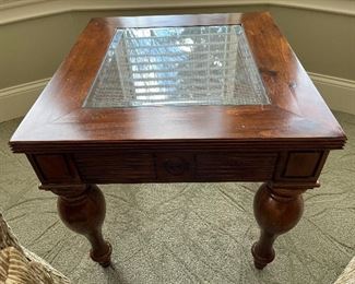 (2) Wood/glass/rattan side tables (only one photographed)