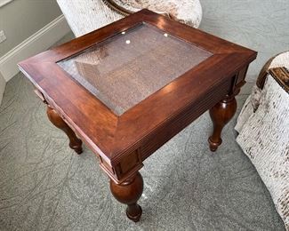 (2) Wood/glass/rattan side tables (only one photographed)
