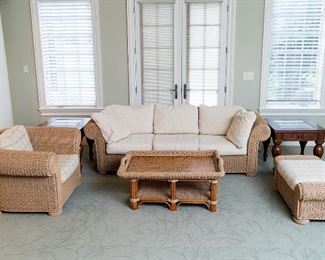 Wicker sofa, chair, bench and coffee table