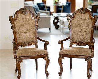 (2) wood/upholstered armchairs with gold leaf