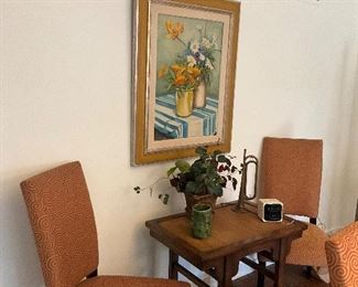 Small, alter table style table, 8 matching dining room chairs 
