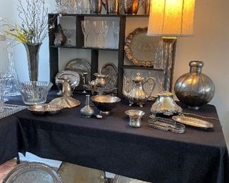 Silver plate, serving pieces , Atlantis crystal , vintage , antique
