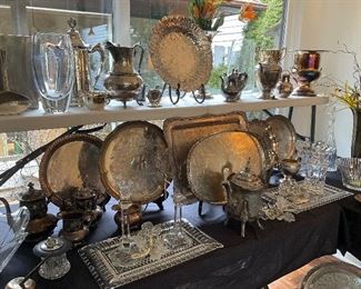 Silver plate, serving pieces , Atlantis crystal, vintage, antique