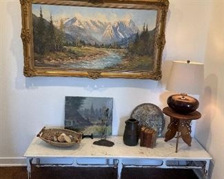 Oil Paintings,  mid century bench(shabby chic) 