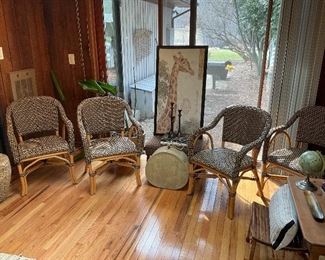 Palecek,  all weather wicker.  4 matching chairs.