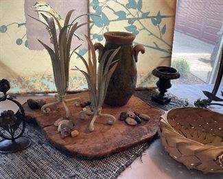 pottery,  metal planters, 