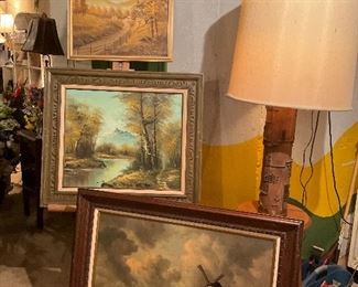 Art, oil paintings,  antique Wall paper roller lamp