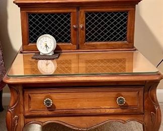 Cherry provincial night stand w/ glass top