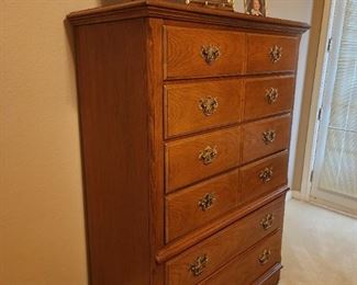 Solid oak queen size bed frame dresser and nightstand....this is really nice
