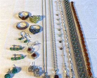 4 Bracelets, 2 Necklaces, 5 Pairs Earrings, 4 Rings All Marked 925 Sterling Silver