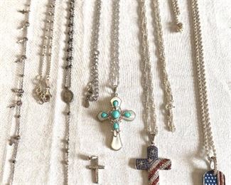 4 Necklaces, 1 10k Cross Pendant, 1 Bracelet Dog Tag Necklaces Chain Needs Repair