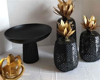 Decorative Metal Trio of Pineapples, Fruit Bowl, and Abstract Piece