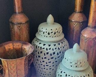 Decorative Metal Vases and Glass Ginger Jars with Removeable Lids