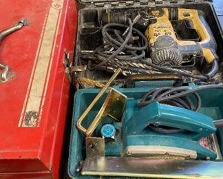 DeWalt Heavy Duty Drill, Makita Power Planer, Red Metal Toolbox