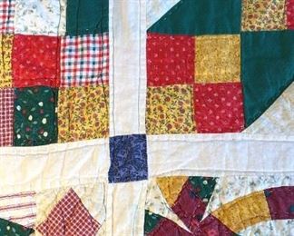 Handmade Quilt Greens, Reds, Yellows, Blues, Ivory