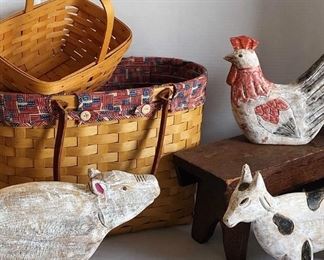 Longaberger Baskets, Country Farm Animals with Small Wooden Bench