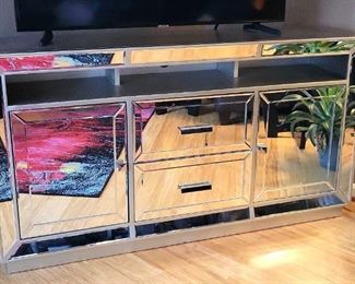 Mirrored TV Stand with Two Doors and Two Drawers