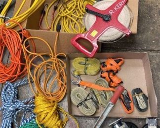 Power Cords, Ratchet Straps, 100 Meter Tape Measure, Ropes, 4 Heavy Duty Rolling Caster Wheels