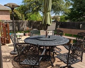 Patio Table with Umbrella and 6 Chairs