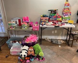 Childrens toys (barbies, polly pockets), board games, stuffed animals, etc. 
