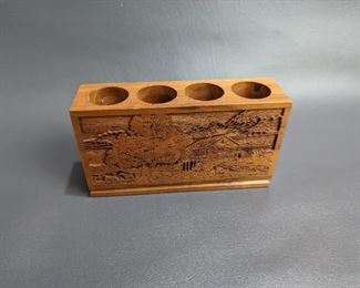 Wood Carved Pen Holder
