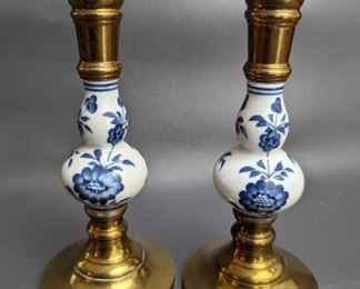 Thai Brass and Porcelain Candle Holders