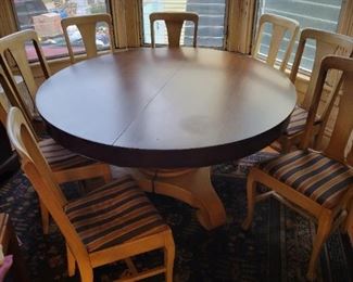 Antique Wood Dining Set with Leafs and 8 Padded chairs