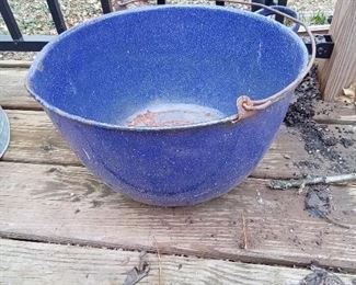 Blue Metal Bowl with Handle