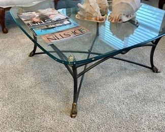Beveled Glass Coffee Table with Metal Brass Base $350