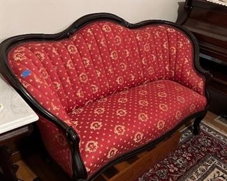 #38 Vintage Rococco Style Love Seat, Tufted Back Channels Upholstered , very good condition $300.00