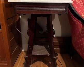 #39 VICTORIAN ERA MAHOGANY SIDE TABLE,  Marble Top, (Matching Oval Coffee Table #52 ) $175.00 each 