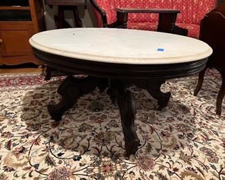 #52 VICTORIAN MAHOGANY OVAL COFFEE TABLE, Marble Top (matches # 39 Side Table) $175