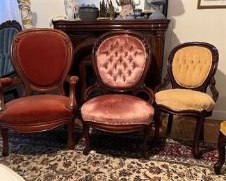 #30-32 VICTORIAN PARLOR ROCOCCO STYLE CHAIRS, Velvet Fabric Upholstered  $150.00 each