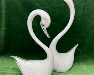 Murano Glass White Swans One has Chipped Tail