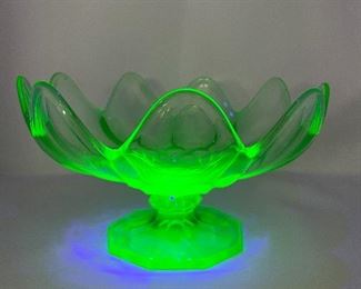 Large Vintage Uranium Glass Footed Bowl