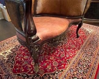 Fabulous Animal Hide Leather Napoleon Tete-a-tete Conversation Couch $2495